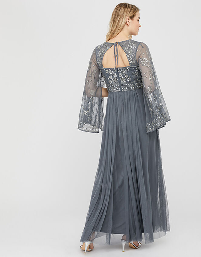 Fleur Embellished Flared Sleeve Maxi Dress, Blue (BLUE), large
