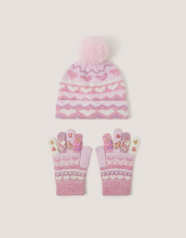 Unicorn Bobble Hat & Gloves Set, Multi (MULTI), large