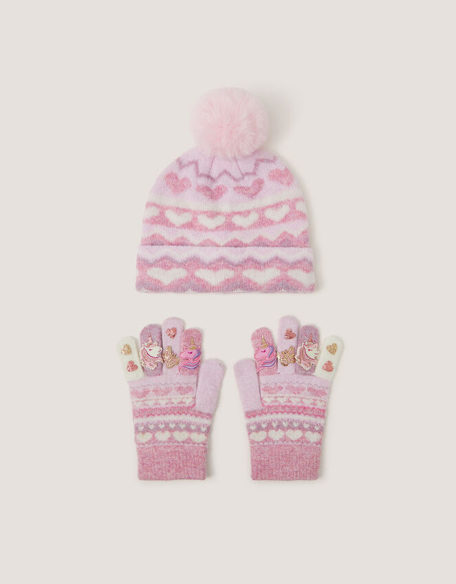 Unicorn Bobble Hat & Gloves Set, Multi (MULTI), large