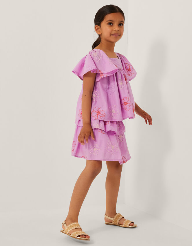 Floral Embroidered Top & Skirt Set, Purple (LILAC), large