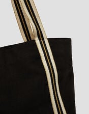 Nia Stripe Strap Tote Bag, Black (BLACK), large