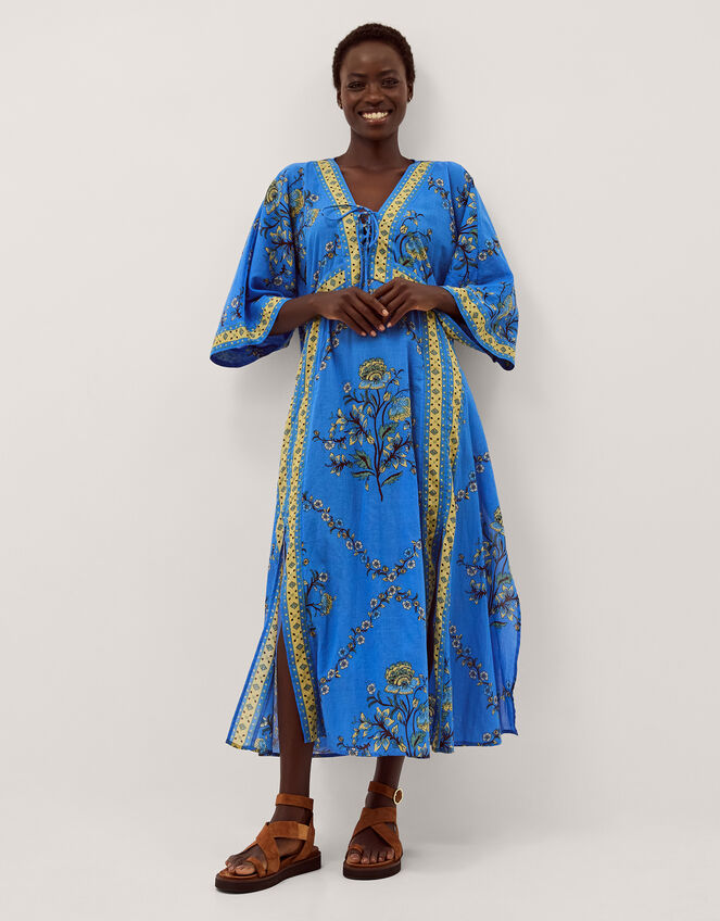 Amiee Floral Midi Kaftan Dress, Blue (BLUE), large