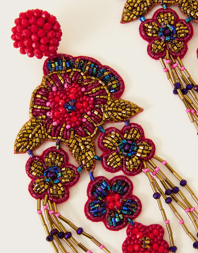Beaded Flower Statement Earrings, , large