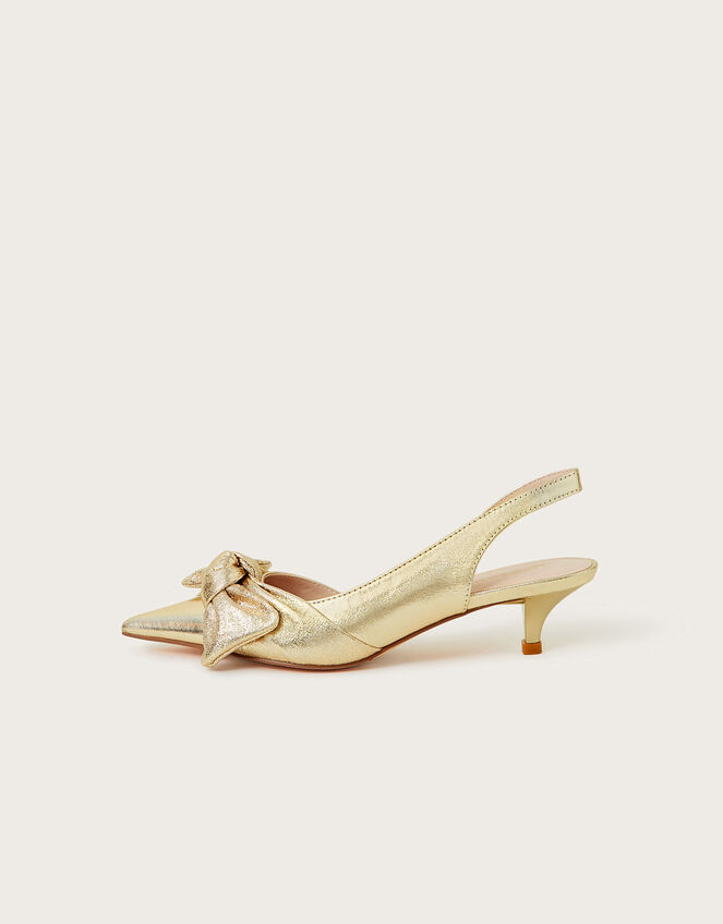 Bronte Metallic Bow Slingback Kitten Heels, Gold (GOLD), large