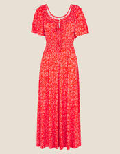 Ditsy Print Angel Sleeve Midi Jersey Dress, Red (RED), large