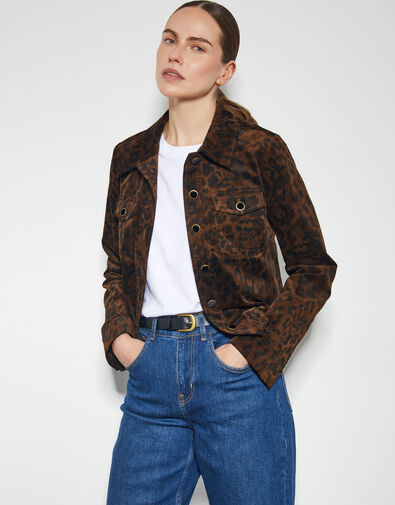 Aida Leopard Print Crop Jacket, Brown (BROWN), large
