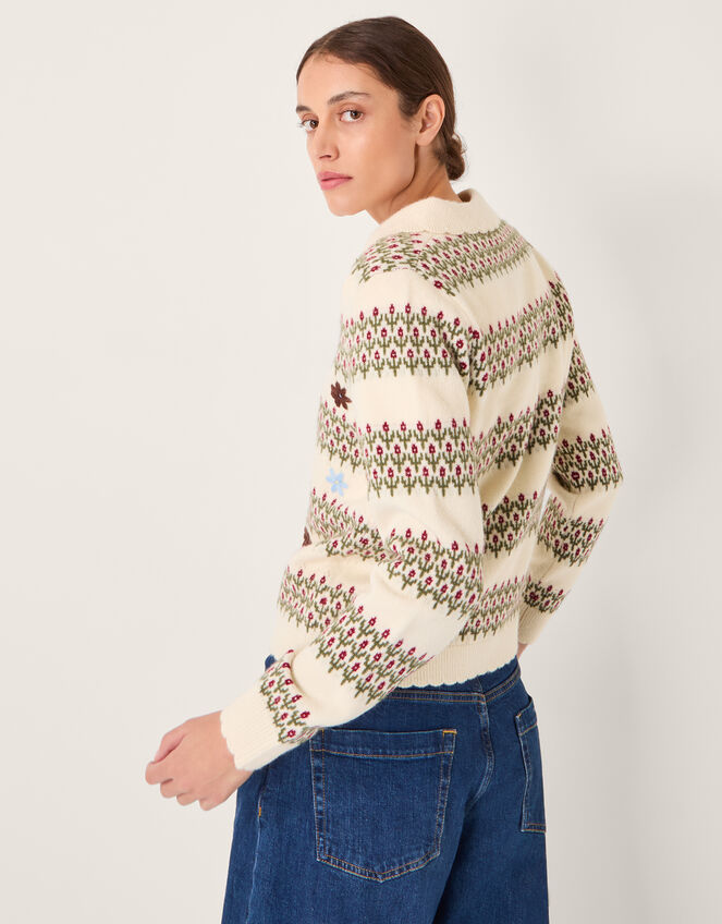 Ella Floral Knitted Cardigan, Ivory (IVORY), large