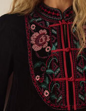 Agnes Long Sleeve Floral Embroidered Velvet Top, Black (BLACK), large