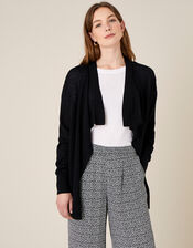 Waterfall Cardigan in Linen Blend , Black (BLACK), large