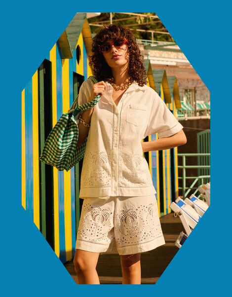 Petite Mendigote Paul Embroidered Shorts, Natural (ECRU), large