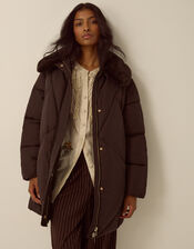 Iona Faux Fur Collar Padded Coat, Brown (CHOCOLATE), large