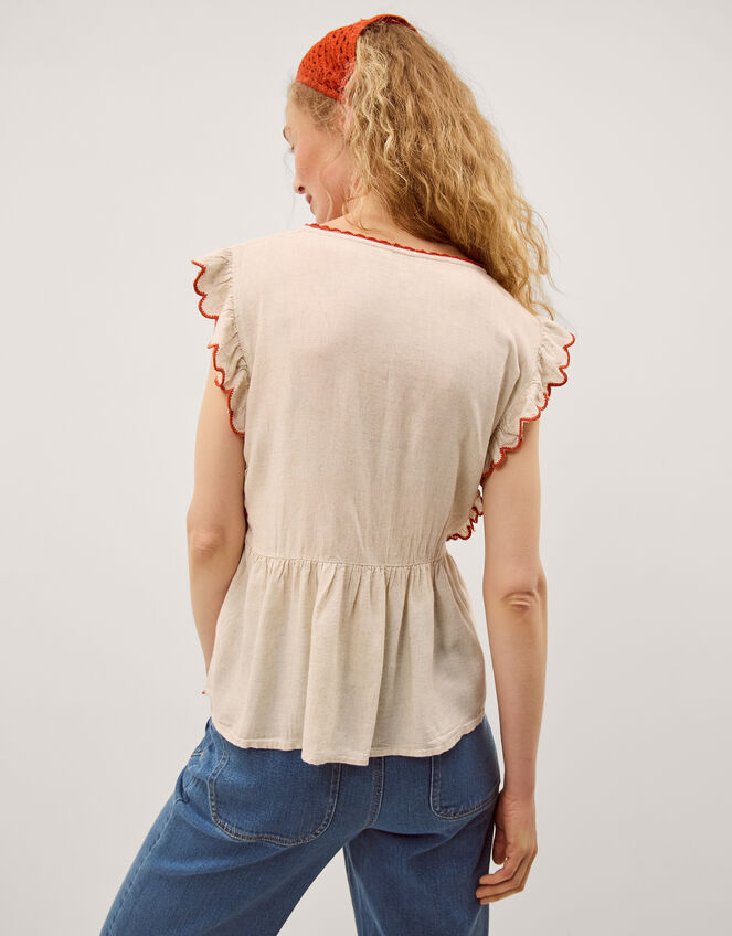 Rhea Embroidered Linen Blend Top, Natural (NATURAL), large