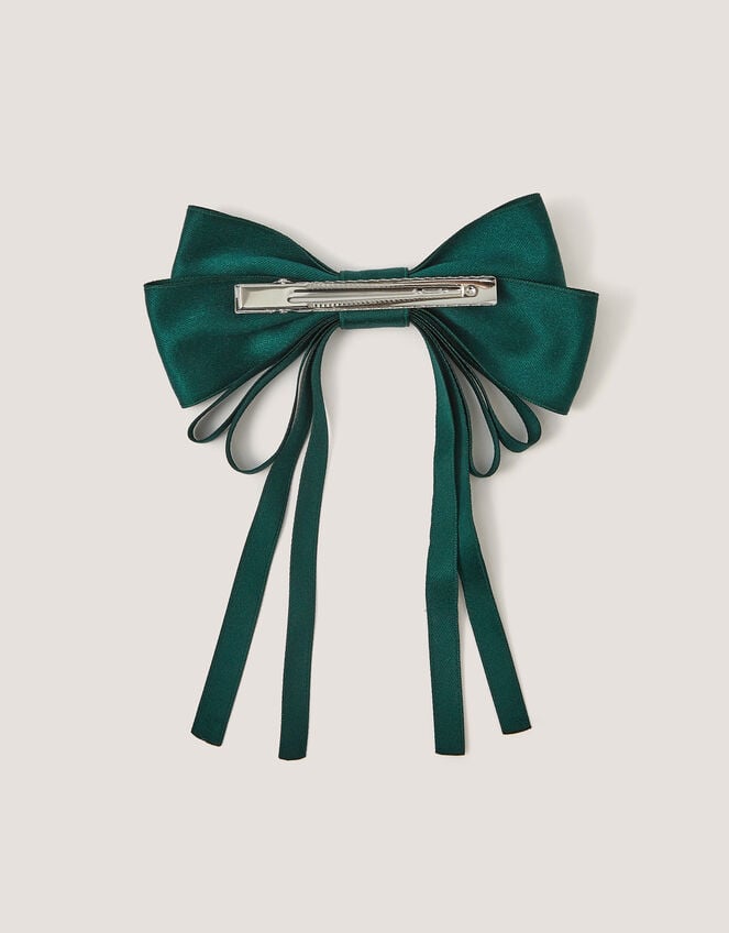 Ribbon Bow School Hair Clip, Green (GREEN), large