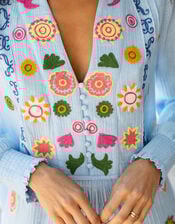 La Galeria Elefante Embroidered Blouse, Blue (PALE BLUE), large