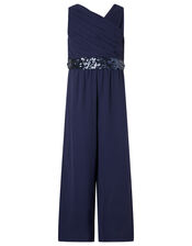 One-Shoulder Sequin Jumpsuit, Blue (NAVY), large