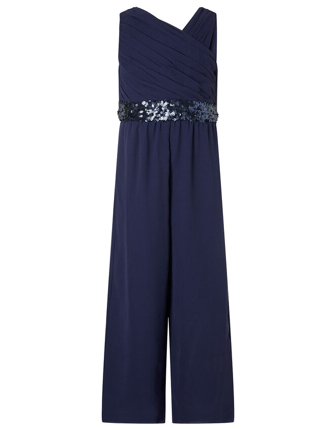 One-Shoulder Sequin Jumpsuit, Blue (NAVY), large