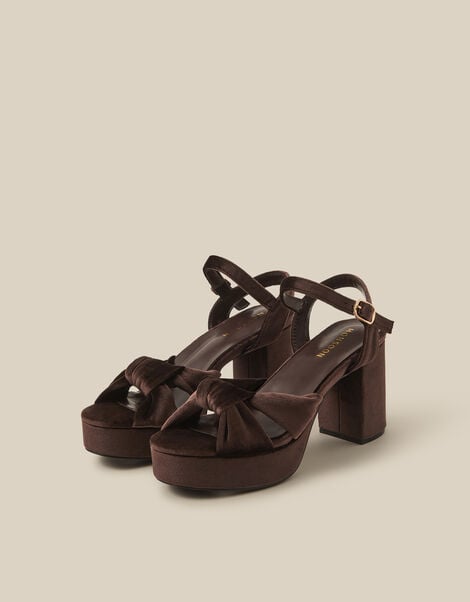 Nola Twist Knot Velvet Platform Heels, Brown (CHOCOLATE), large