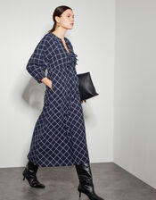 Frankie Tie Front Check Print Maxi Dress, Blue (NAVY), large