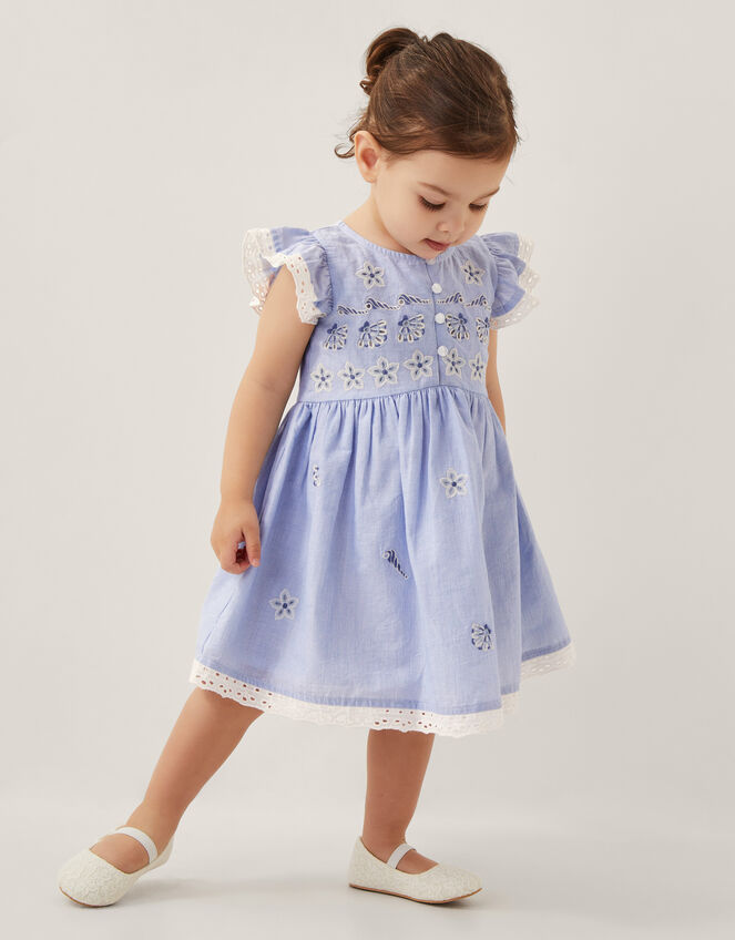 Baby Seashell Embroidered Dress, Blue (BLUE), large