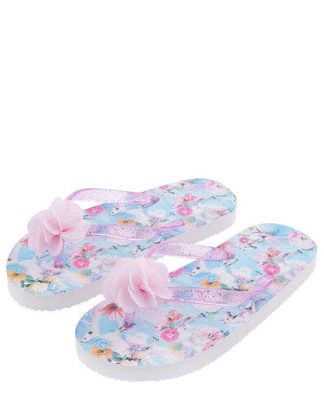 Unicorn Floral Flip Flops , Blue (BLUE), large