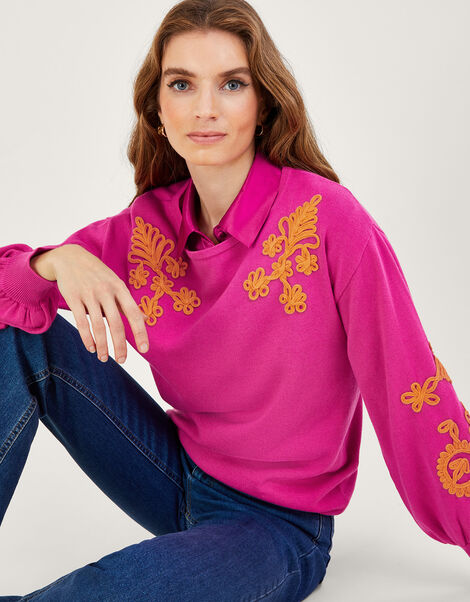 Cornelli Blouson Sleeve Jumper, Pink (PINK), large