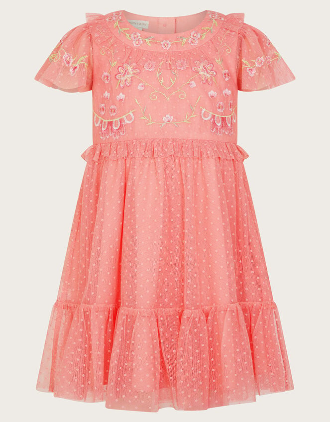 Baby Josephine Embroidered Dress, Orange (CORAL), large