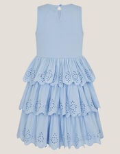 Sleeveless Broderie Tiered Dress, Blue (BLUE), large