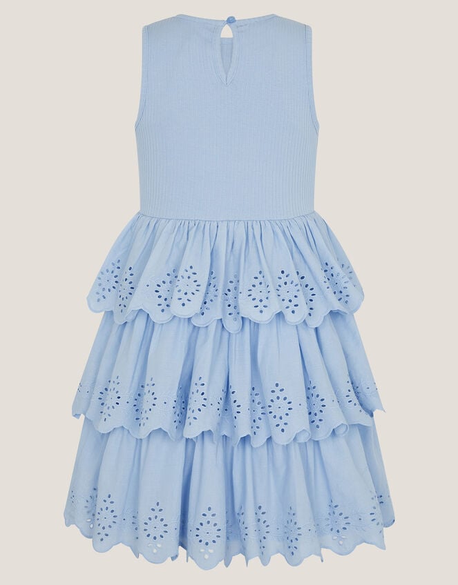 Sleeveless Broderie Tiered Dress, Blue (BLUE), large