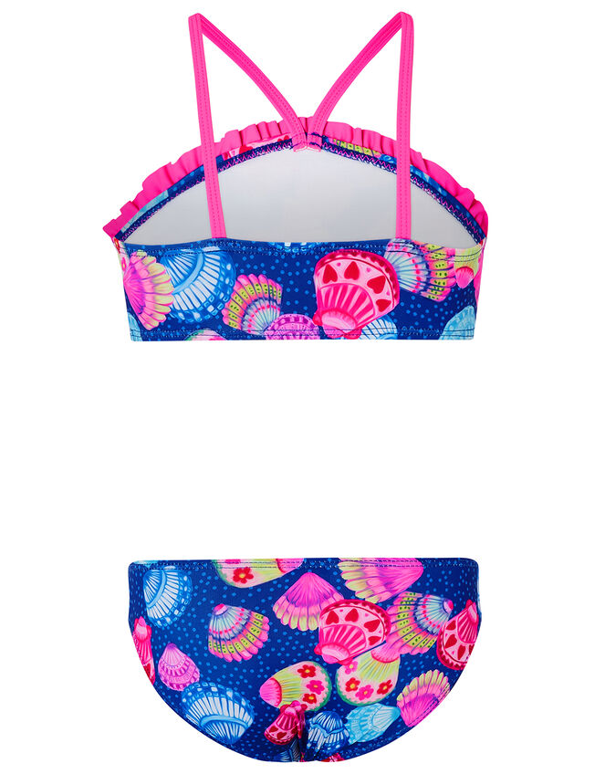 Shell Print Frill Bikini Set, Blue (NAVY), large