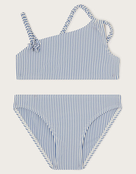 Stripe Asymmetrical Bikini Set, Blue (BLUE), large