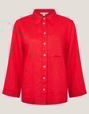 Linen Thea Button Shirt, Orange (CORAL), large