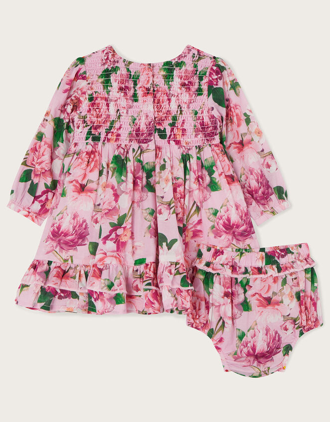Newborn Floral Shirred Dress and Brief Set, Pink (PINK), large
