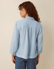 Emily Linen Blend Shirt, Blue (BLUE), large