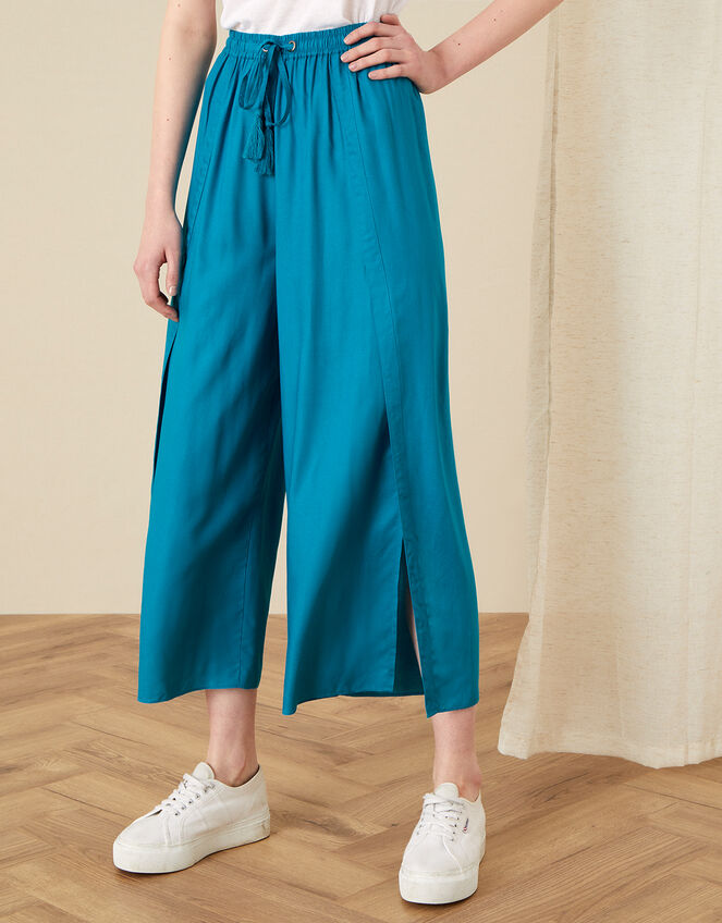 Indiana Wide Leg Culotte Trousers in LENZING™ ECOVERO™, Teal (TEAL), large