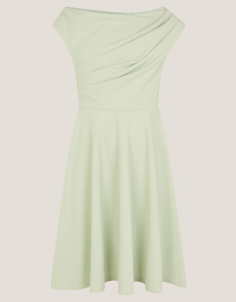 One-Shoulder Drape Skater Dress, Green (SAGE), large
