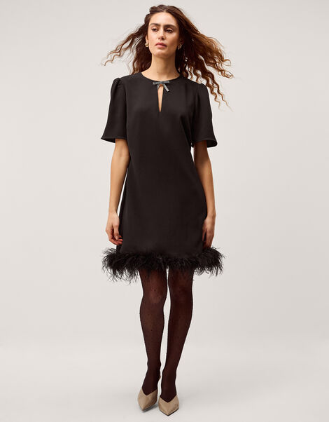 Arlette Feather Mini Dress, Black (BLACK), large