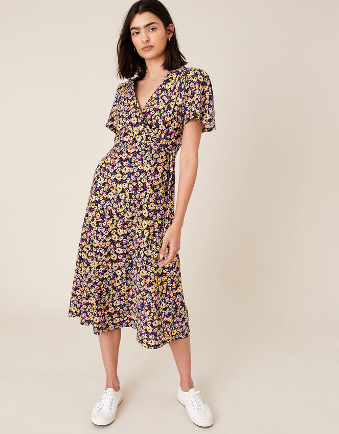 Missie Floral Dress in Organic Cotton, Blue (NAVY), large