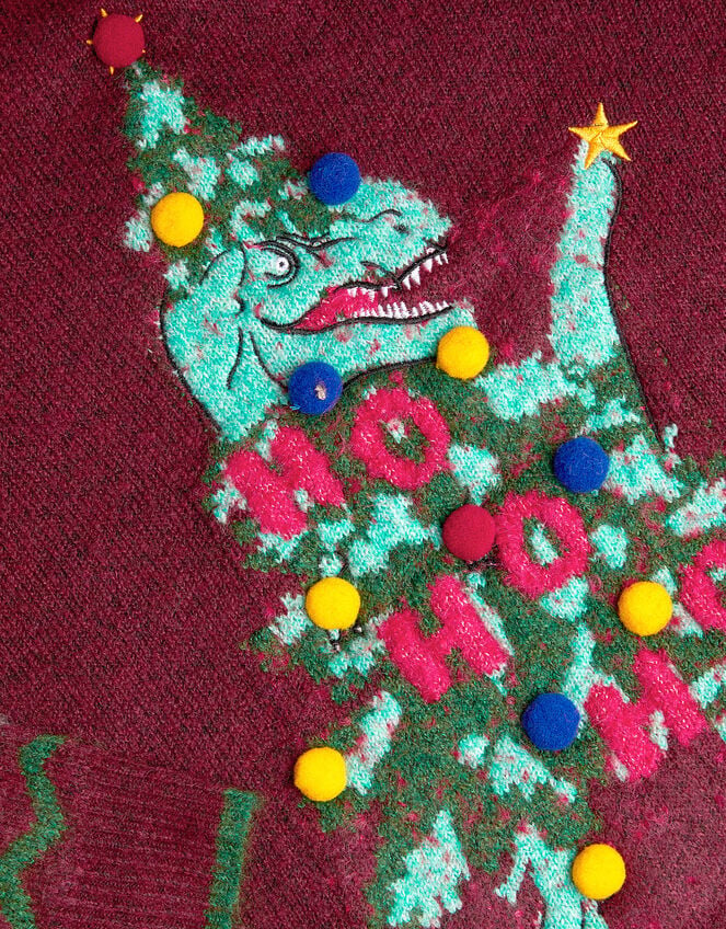 Dino Christmas Tree Crew Neck Jumper, Red (BURGUNDY), large