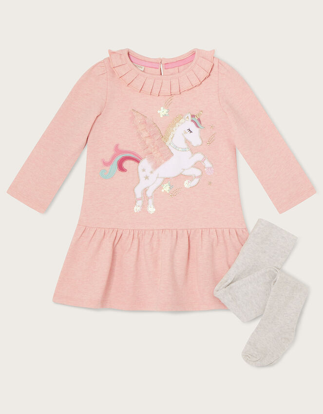 Baby Unicorn Sweat Dress and Tights Set, Pink (PINK), large