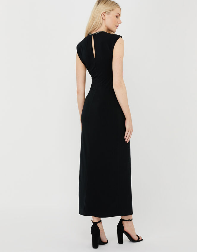 Melissa Beaded Neckline Ruched Maxi Dress, Black (BLACK), large