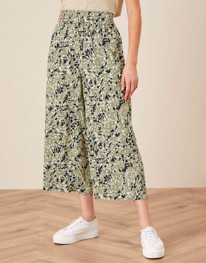 Printed Culottes in LENZING™ ECOVERO™, Green (KHAKI), large