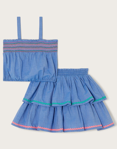 Chambray Top and Rara Skirt Set Blue, Blue (BLUE), large