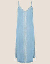 Embroidered Slip Dress in LENZING™ TENCEL™, Blue (DENIM BLUE), large