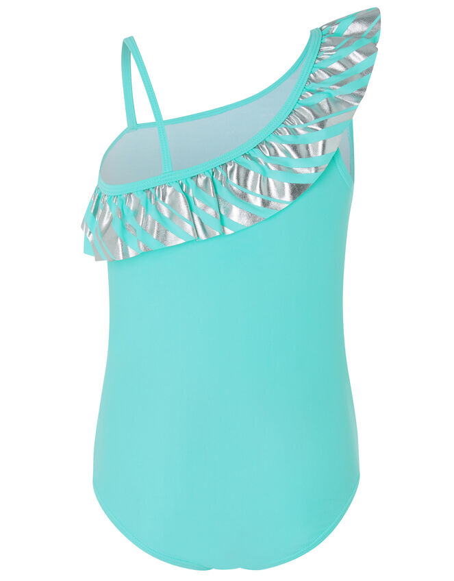 Malibu Stripe Frill Swimsuit, Blue (TURQUOISE), large