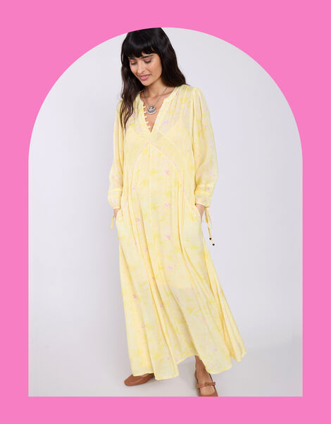 East Gracie Floral Maxi Smock Dress, Yellow (YELLOW), large