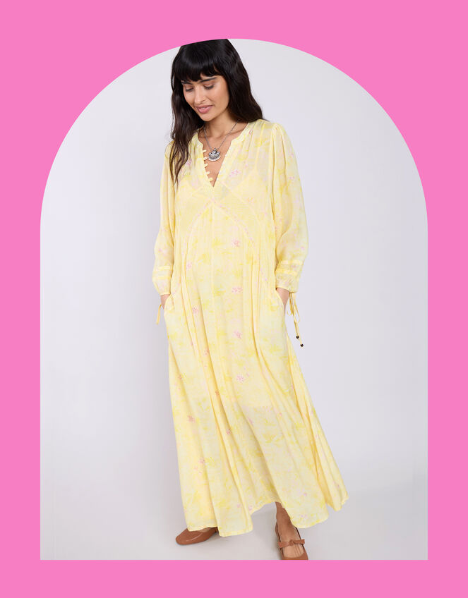 East Gracie Floral Maxi Smock Dress, Yellow (YELLOW), large