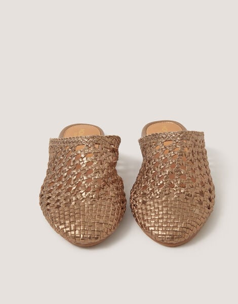 Bella Braided Leather Slipper Sandals, Gold (GOLD), large