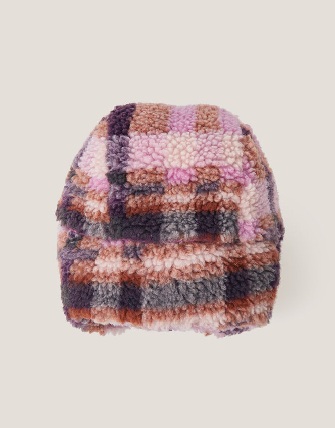 Borg Checkered Trapper Hat, Pink (PINK), large