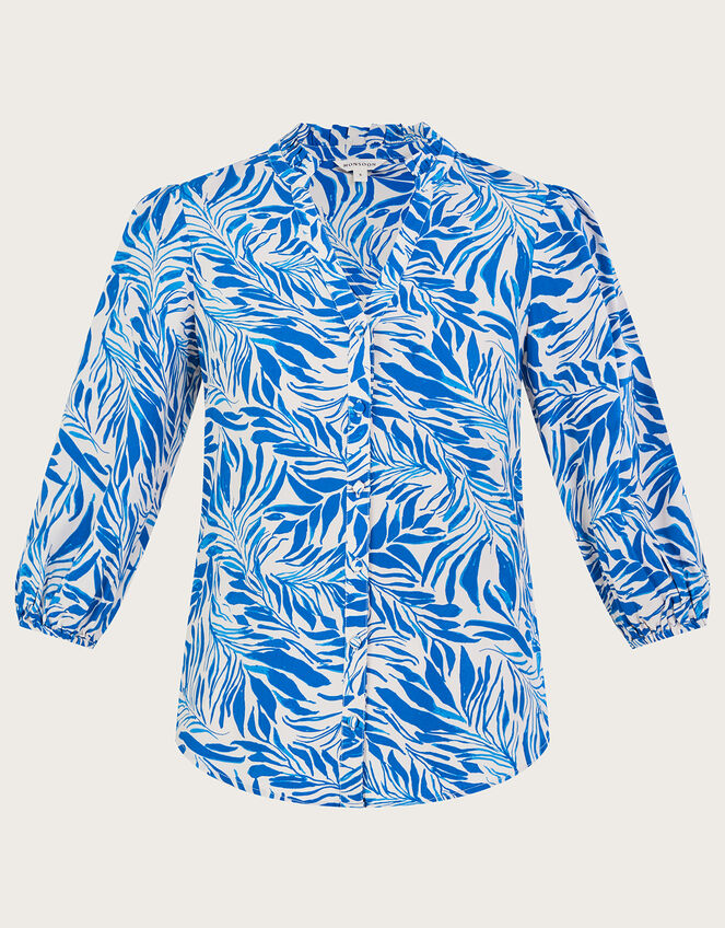Florence Leaf Print Blouse, Blue (BLUE), large