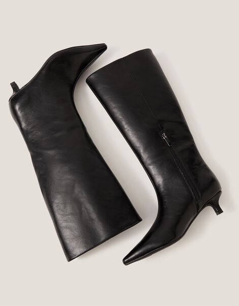 Kate Pointed Kitten Heel Boots, Black (BLACK), large